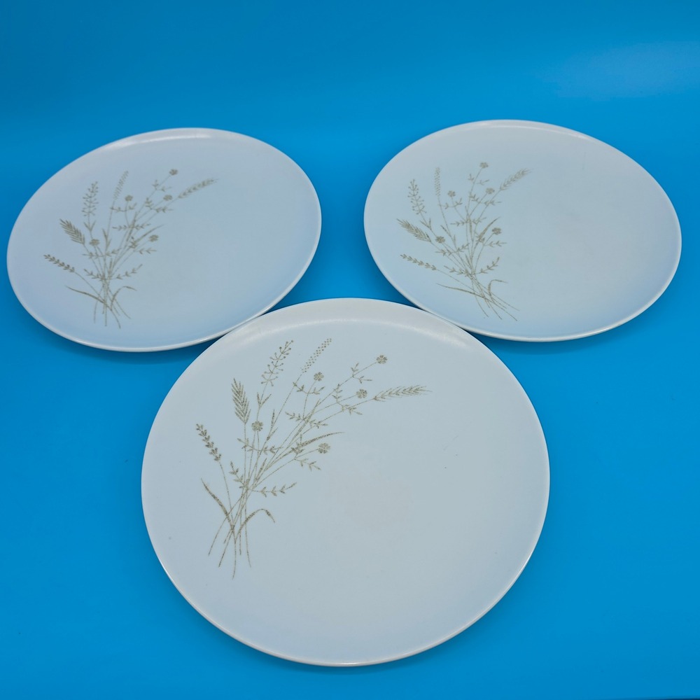 Vintage Texas Ware‎ Melamine Dinner Plates Set of 3 Wheat Wildflower MCM 10 Inch